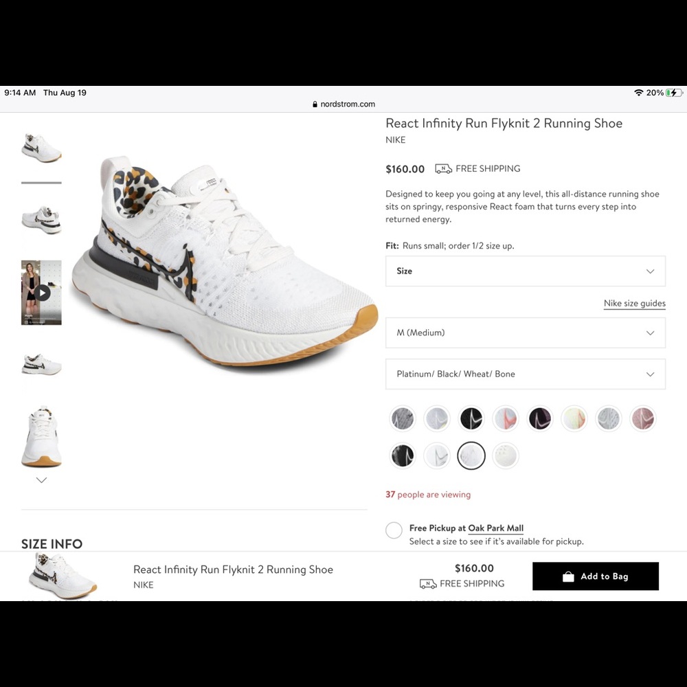 Nike react infinity running shoe